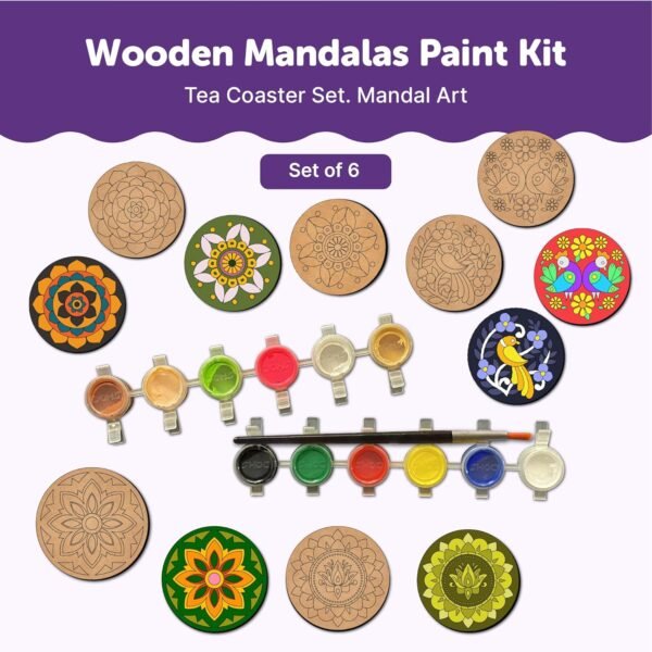 Mini Leaves Wooden Mandala Art Kit for Kids 6-12 and Adults | Beginner Mandala Drawing Kit with Set of 6 | Wooden Mandala Art Painting kit - Image 5