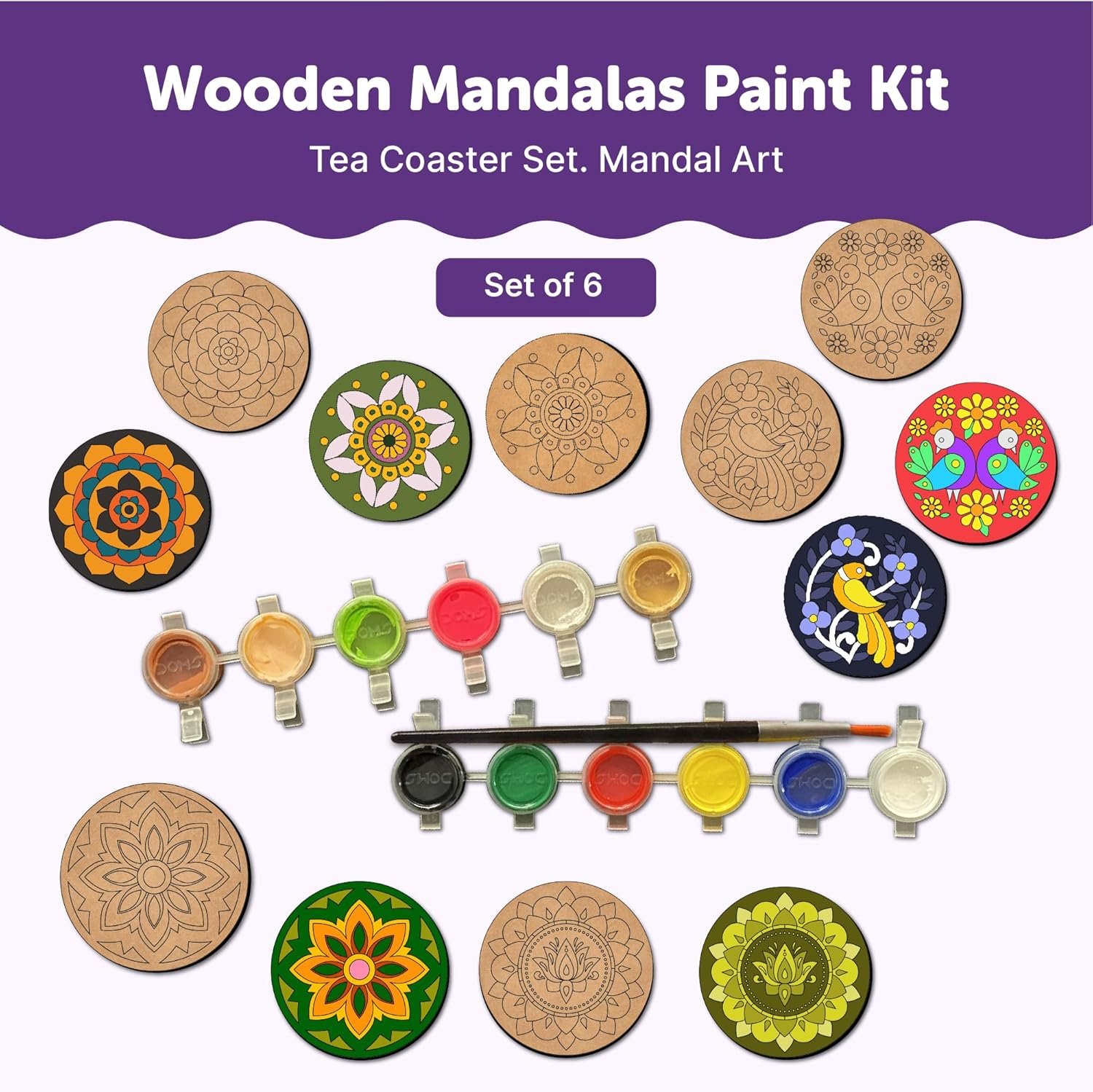 Mini Leaves Wooden Mandala Art Kit for Kids 6-12 and Adults | Beginner Mandala Drawing Kit with Set of 6 | Wooden Mandala Art Painting kit - Image 5
