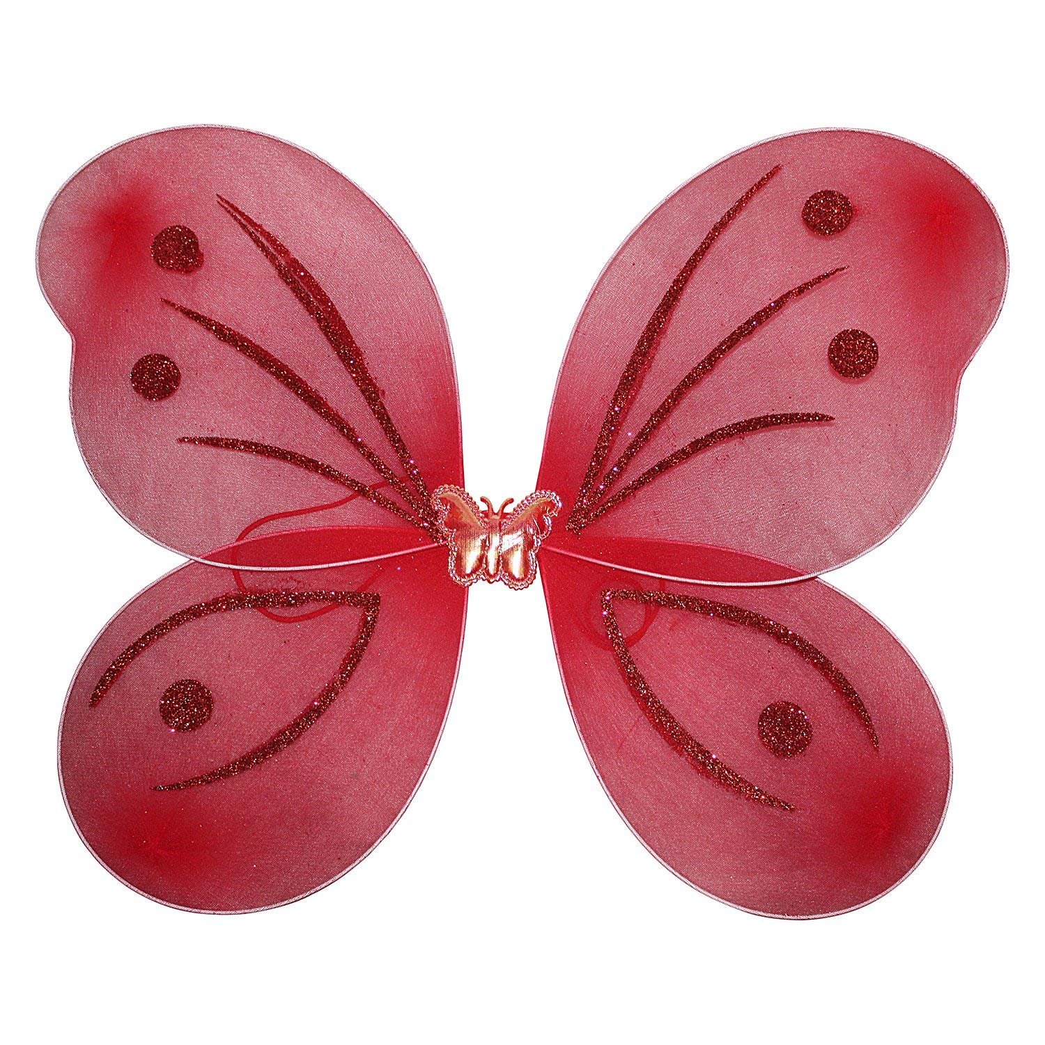Fairy Butterfly Wings with Matching Hair Band and Magic Wand Costume for Baby Girls Birthday Party/Princess Accessories/Party Gift for Kids/Party Supplies (Pack of 1,Red) - Image 5