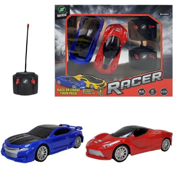 Cars for Kids, Remote Control Toy Car; High Speed Racer Boys Ages 4-7 Years 8-12 4WD Off-Road 1:24 Scale 2 Two Pack R/C Set 27mhz and 49Mhz 4Channel, Full Function (Blue and Red)