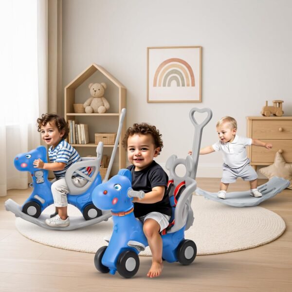 Baybee 3 in 1 Baby Rocking Horse Ride on Toy Car for Kids | Baby Rocking Chair with Push Handle, Balance Board & Safety Guardrail | Push Ride on Car for Kid | Horse Rider for Kids 1-3 Years (Blue)