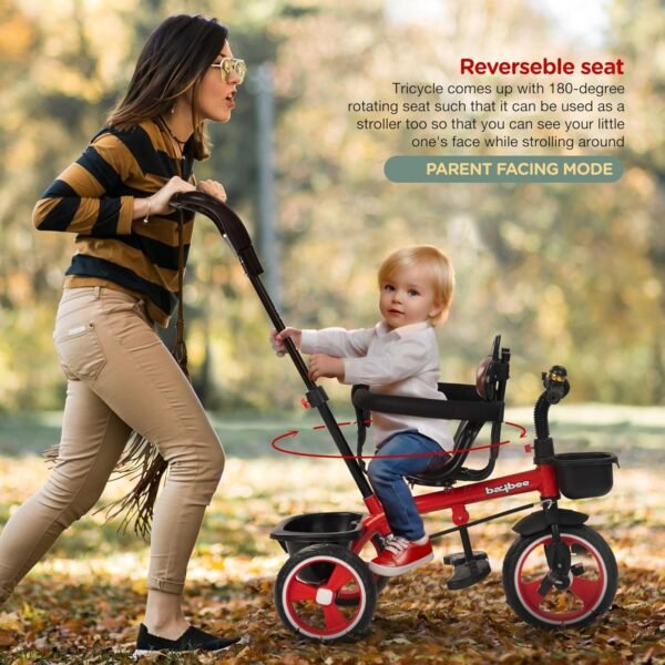 Baybee Albine 2 in 1 Baby Tricycle for Kids, Plug N Play Kids Tricycle with Adjustable Parental Control, Safety guardrail & Cushionseat Baby Kids Cycle, Baby Tricycle for 1.5 to 5 Year (Red) - Image 6