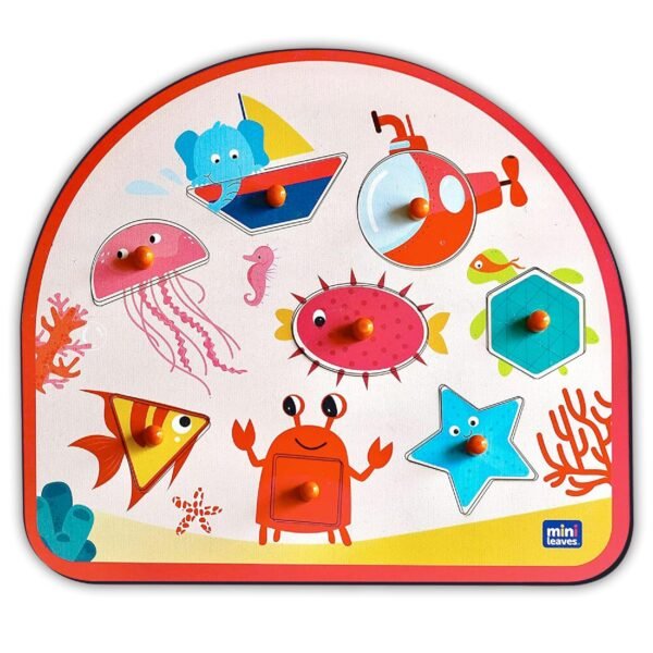 Sea Treasures Wooden Knob and Peg Puzzle for 2+ Years Kids | Montessori Wooden Toys | Shape Sorter for 2 Years Kids