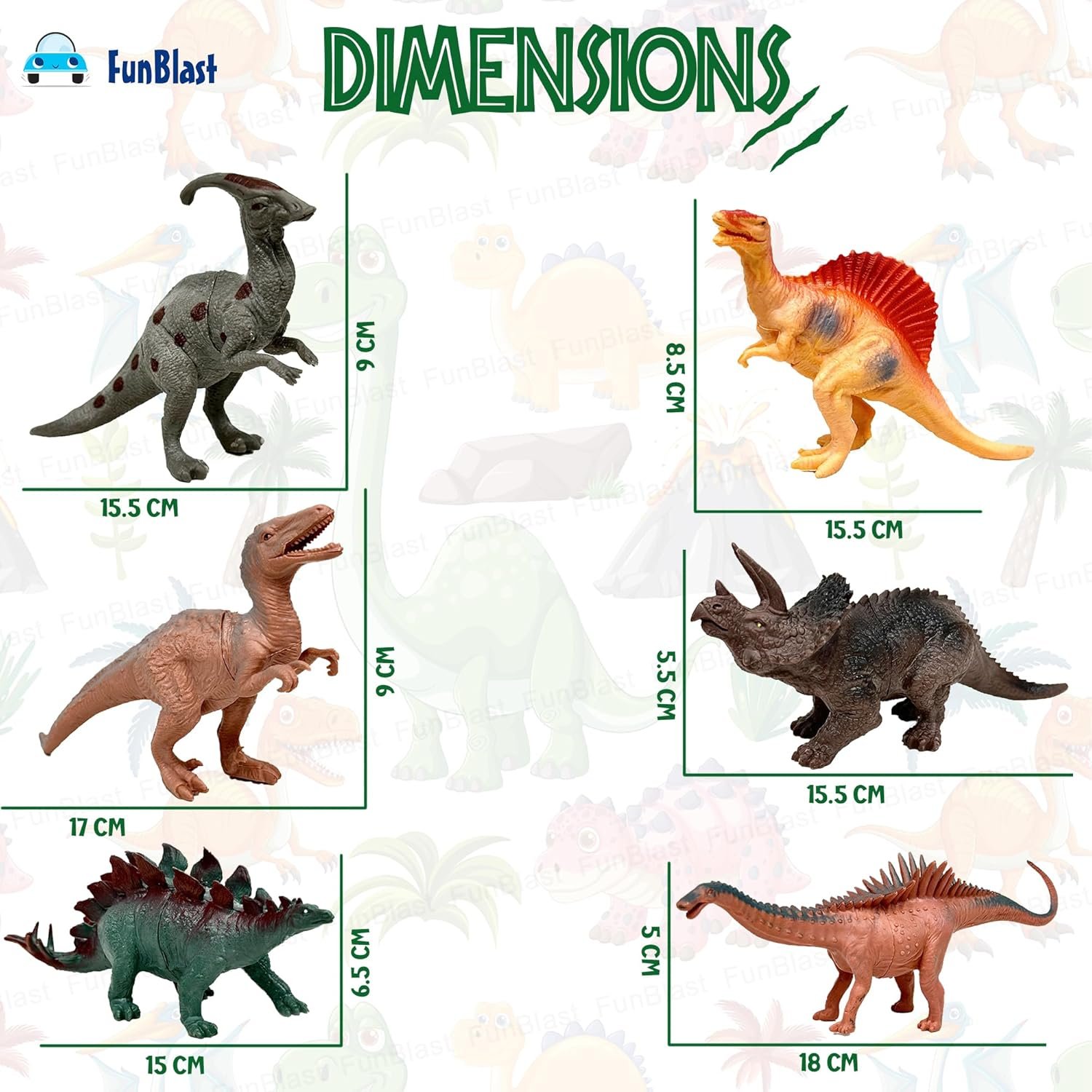 FunBlast Dinosaur Toy for Kids, Pack of 6 Pcs Dinosaurs Animals Figures Toys for Kids, Boys, Dinosaur Toys for Kids, Animal Figure Play Set for Kids, Boys, Girls - Multicolor - Image 3