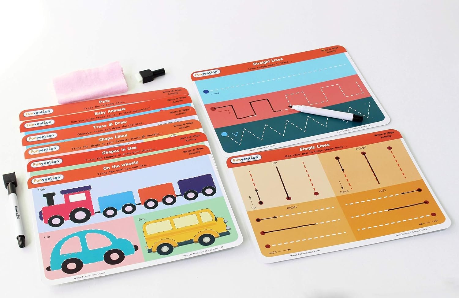 funvention- for Little Scientist in Every Kid Learn Pen Practice and Writing Skills Educational Pen Control Write and Wipe Activity Sheets Game (3-6 Years)- Multi Color - Image 5