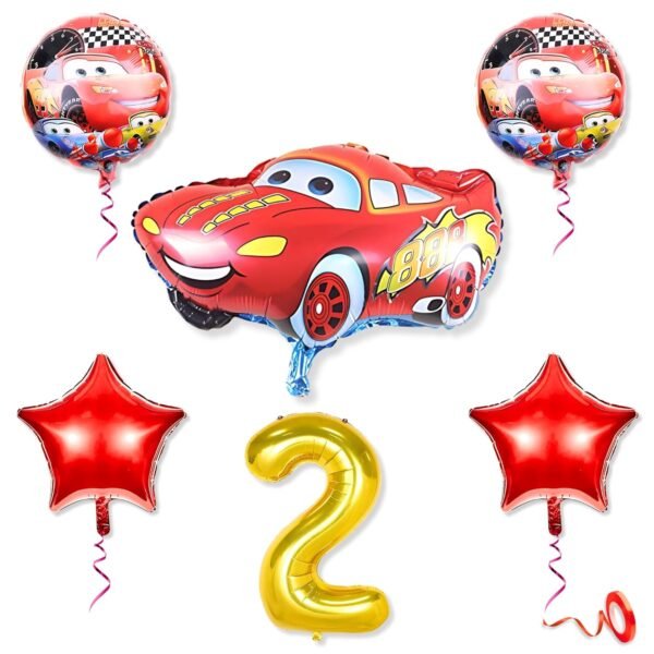 2nd Car Theme Balloons for Birthday Decoration Kit Red Black 2 year Baby Boys Girls Kids 5 Pcs Lightning Macqueen Theme Foil Balloons Decoration Set Items 2 Pcs Red Star