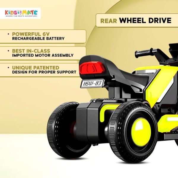 Kidsmate Hyrider 6V Electric Kids Bike with Rechargeable 6.5 Ah Battery Inbuilt Imported Motor Drive | Music Player, Front LED Light & Foot Accelerator Pedal Bike for Ages 1-4 Years - Image 4
