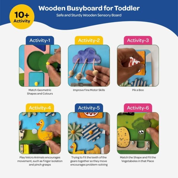 Wooden Busy Board for Toddlers 1-3 Years - Montessori Sensory Toys, 11 Educational Activities - Durable & Safe, Books for 2 Year Old, 2 Years Kids Activity Toys - Image 3