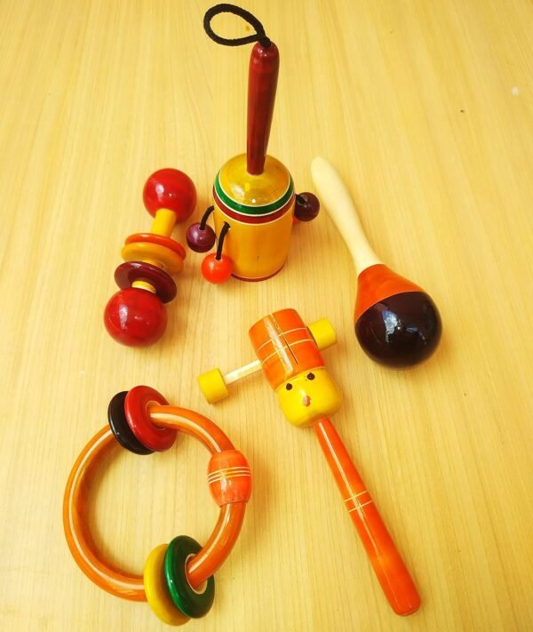 Wooden Rattles Toys Set for Baby, Infants, New Born Babies (0+ Years) - Set of 5 - Multicolor - Discover Sounds, Develops Sensory Skills - Image 2