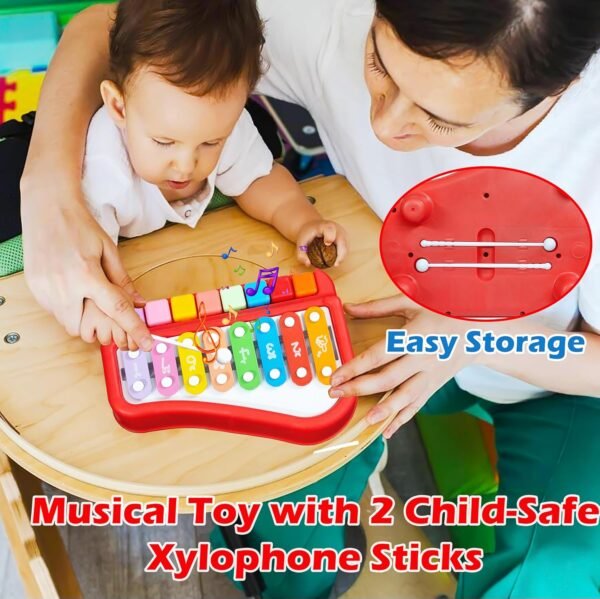VGRASSP 2 in 1 Big Xylophone and Piano Toy for Kids with 8 Colorful Keys and Drum Sticks - Musical Instrument Toy for Baby and Toddlers - Red - Image 6