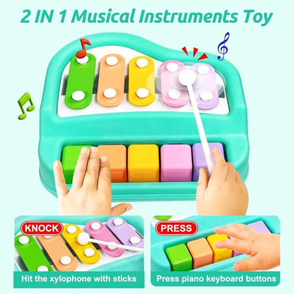 VGRASSP 2 in 1 Small Xylophone and Piano Toy for Kids with Colorful Keys and Drum Sticks - Musical Instrument Toy for Baby and Toddlers - Turquoise - Image 4