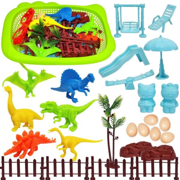 FunBlast Colorful Dinosaur Toy Play Set for Kids, Dinosaur Toy Set, Animal Figure Toys, Set of 6 Dinosaur with Eggs, Trees and Other Accessories. (Multicolor)