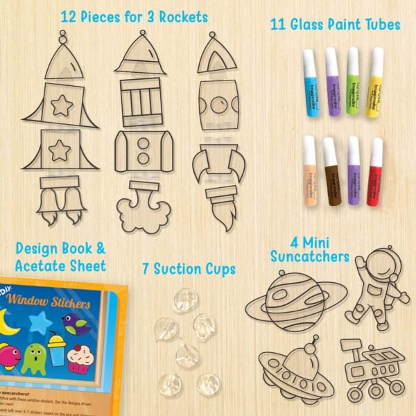 Imagimake Window Art - Rocket - 16 Pieces Glass Painting Set - Astronaut, Rover, Space Designs - Craft Kit for Boys & Girls 5 Years & Above, Multicolor - Image 3