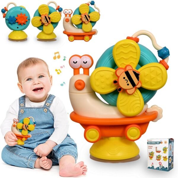 TEC TAVAKKAL Sensory Montessori Educational Toys Cute Animal Food Grade Silicone Baby Bath Toys Suction Cup Spinner Toys Convertible Push-and-Go Car Learning Activities Gifts for Kids