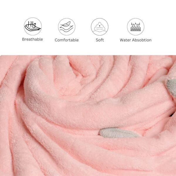 THE LITTLE LOOKERS Microfiber Kids Bath and Hand Towel|Quick Dry| Super Absorbent| Super Soft Rabbit Bath Towel for Babies|Toddler(BabyPink,Pack of 2) - Image 3
