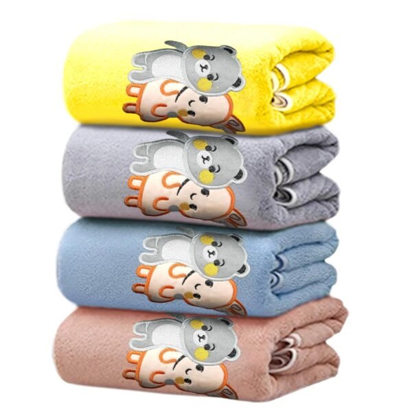 MOM CARE Cotton Microfibre Bath Towels for Kids -Extra Soft/Quick Dry/Strong Water Absorbent/Bathing Towel for Kids,Boys and Girls (Pack of 1) Random Color L-70Cm X B-140Cm, 450 Tc, Multicolor