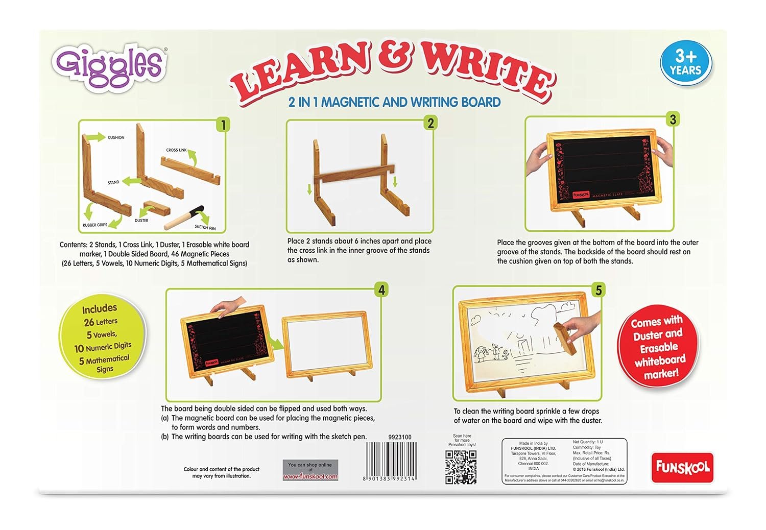 Giggles Funskool Learn N Write Slate, 2in1 Magnetic & Dry Erase Board for Kids, Includes Alphabet & Numbers, Encourages Learning & Development, Preschool Activity Set, Gift Set for Kid, Ages 3+ Years - Image 4