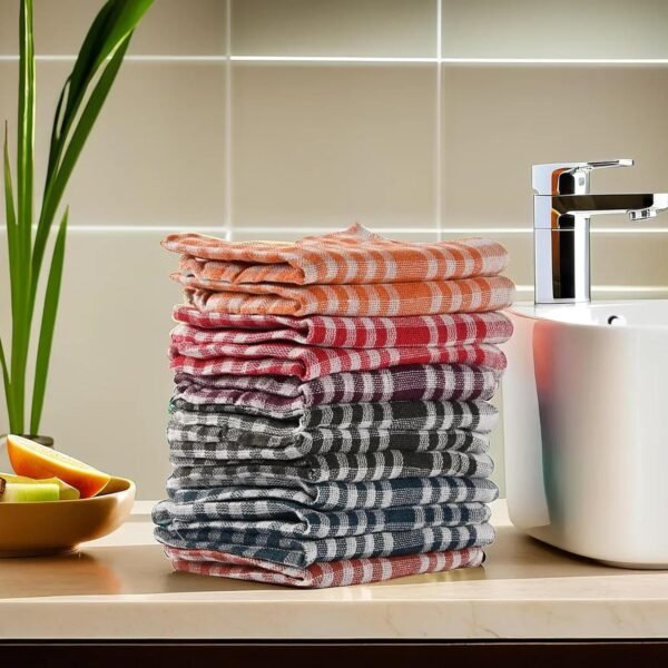 Heart Home Pack of 12 Cotton Kitchen Cloth/Napkins | Fridge, Table, Kitchen Platform Cleaning & Roti Napkins | 12x22 Inches | Multicolor - Image 2