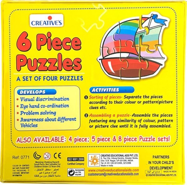 Creative\'s 6 Piece Puzzle | Educational Jigsaw | Fun With Learning Toy Game | Water Transport 6 Piece Puzzles | Knowledge Of Water Transport (Ship, Motor Boat ,Cargo Ship & Sailboat ),Game For Kids 3 & Up - Image 3