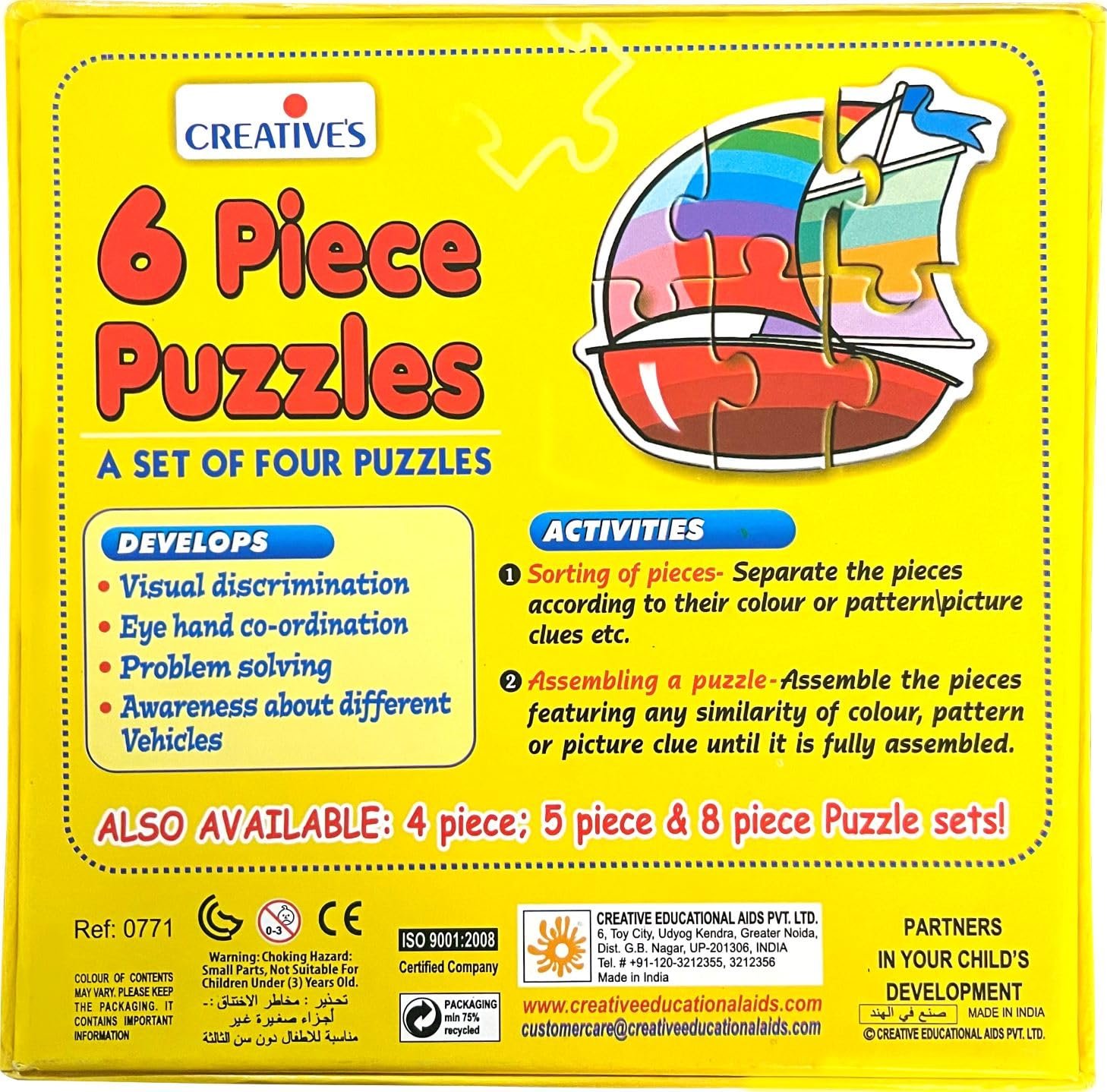 Creative\'s 6 Piece Puzzle | Educational Jigsaw | Fun With Learning Toy Game | Water Transport 6 Piece Puzzles | Knowledge Of Water Transport (Ship, Motor Boat ,Cargo Ship & Sailboat ),Game For Kids 3 & Up - Image 3