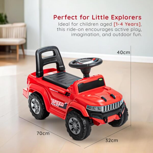 Baybee Speedy Ride on Baby Car for Kids | Ride on Toys Car with Music & LED Light | Portable Push Ride on Jeep with Backrest & Storage Basket | Kids Car to Drive 1-3 Years Boys Girls (Red) - Image 3