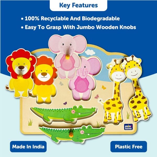 Jungle Animal Friends Jumbo Knob Puzzle | Educational Pegboard Kids Toys for 2-5 Years Boy | Shape Sorter Toys for 2+ Year Old Boy | Durable Zero Plastic - Image 3