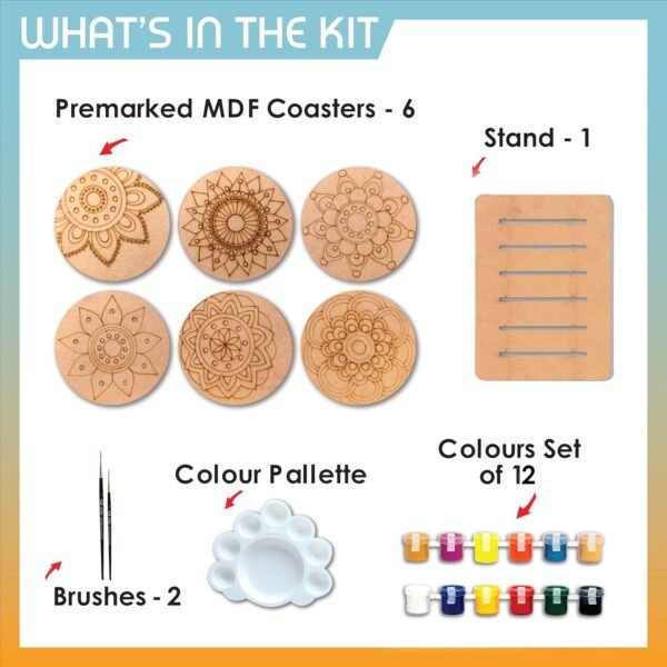 Swagstation Mandala Art Kit|Craft Materials For Mandala Art Painting Kit For Kids|Gifts For Girls Age 10-12|Gifts For Teenage Girls|Craft Kit Of Pack Of 6 Coasters With Colour Kit - Brown - Image 3