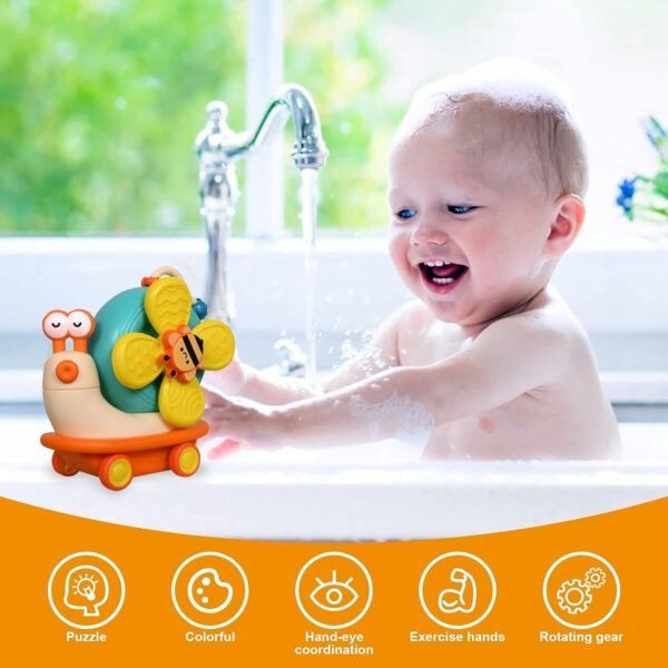 TEC TAVAKKAL Sensory Montessori Educational Toys Cute Animal Food Grade Silicone Baby Bath Toys Suction Cup Spinner Toys Convertible Push-and-Go Car Learning Activities Gifts for Kids - Image 4