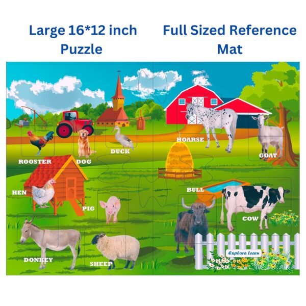 Wooden Farm Animal Puzzle for Kids 3-6 Years | 18 Pieces Farm Animals Educational Wood Toddler Puzzle | Birthday Gift Kids Toys for 2-5 Years | Real Farm Animals - Image 3