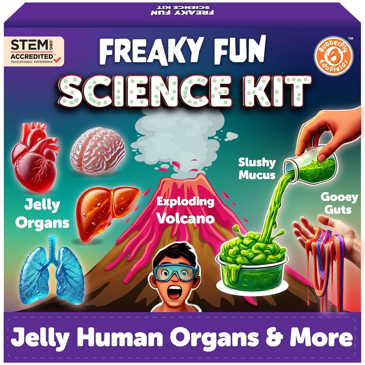 Butterfly EduFields Freaky Science kit For Boys & Girls Age 8-14 | Science Experiment Kit | Jelly organs, Slushy snow&more | Birthday Gift for Kids | STEM educational DIY Toys for 8,9,10,12,13,14 Year