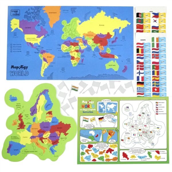 Imagimake: Mapology India and World Maps with Capitals - Learn Capitals and Country Flags - Educational Toy for Kids Above 5 Years, Multicolor - Image 5