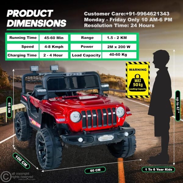 Wishmaster Driving EV Cars for 1, 2, 3, 4, 5, 6 Years | Remote + Steering + Mobile App Control | Kids Jeeps (Entery Level Jeeps [2-6 Years]- Thar, Red) - Image 2