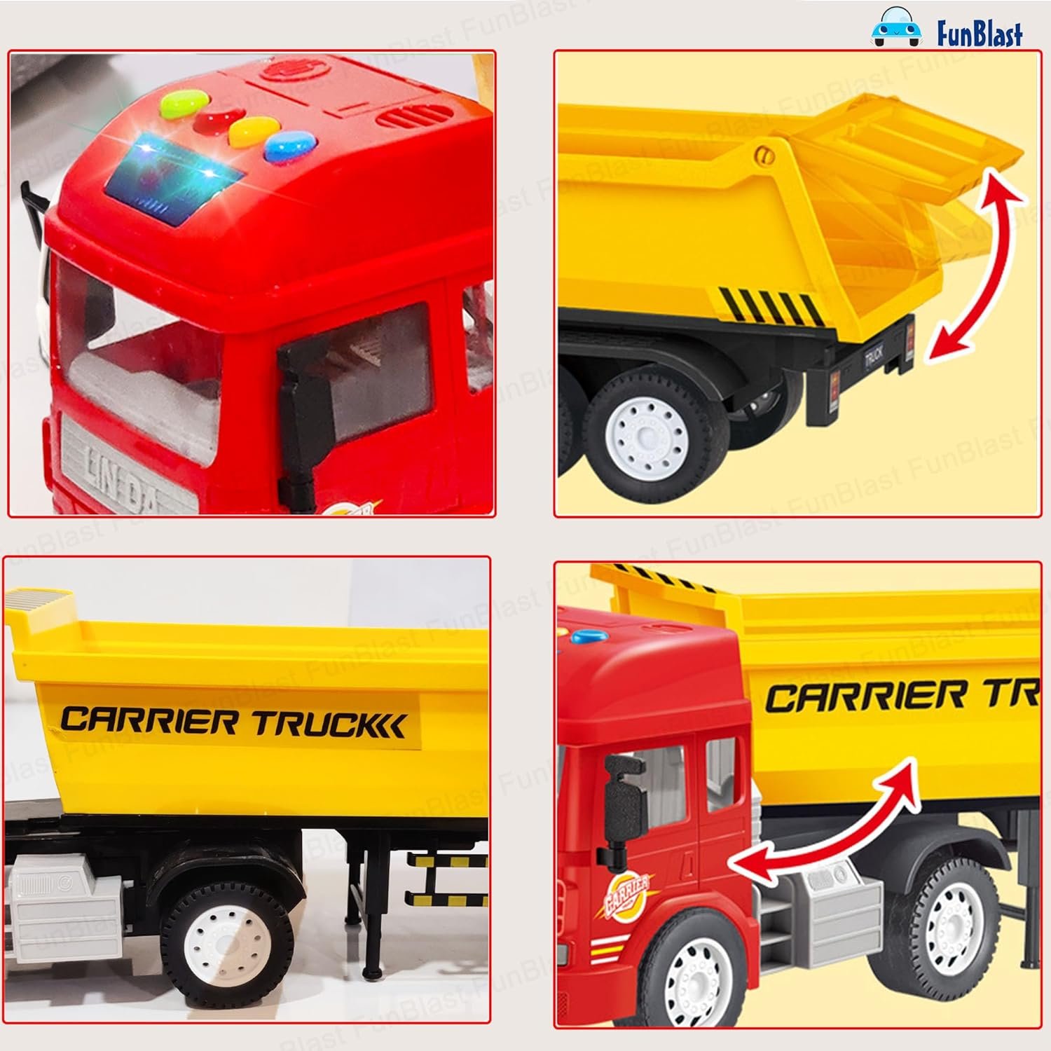 FunBlast Carrier Truck, Pull Back Long Vehicles Dumper for Kids 3+ Years Old, Friction Power Truck With Light & Sound, Toys for Boys (Multicolor) - Image 4