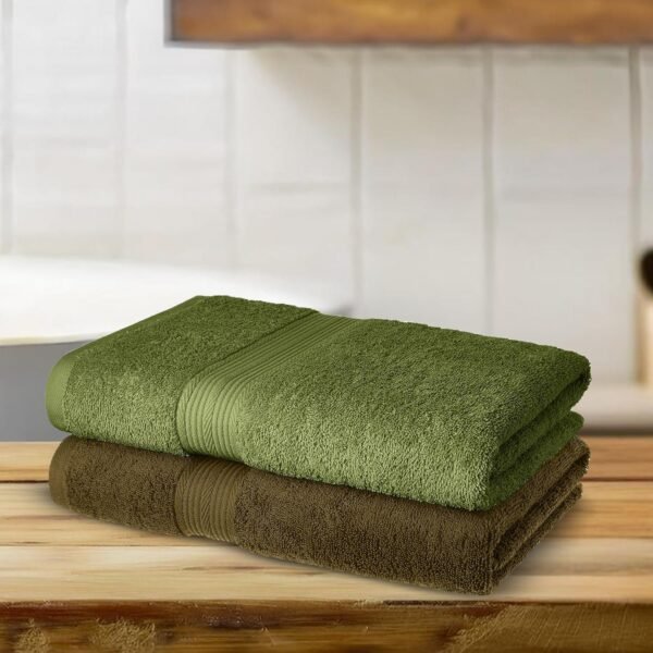 Amazon Brand - Solimo 100% Cotton 2 Piece Bath Towel Set, 500 GSM (Sepia Brown and Olive Green) - Image 5
