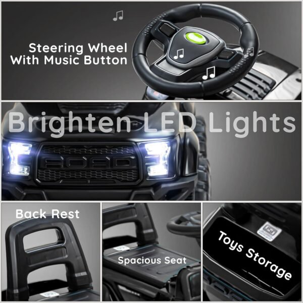 Baybee Ride on Baby Car for Kids | Push Ride on Jeep with Music & LED Light | Portable Ride on Toys Car with Backrest & Storage Basket | Kids Car to Drive 1-3 Years Boys Girls (Black) - Image 4