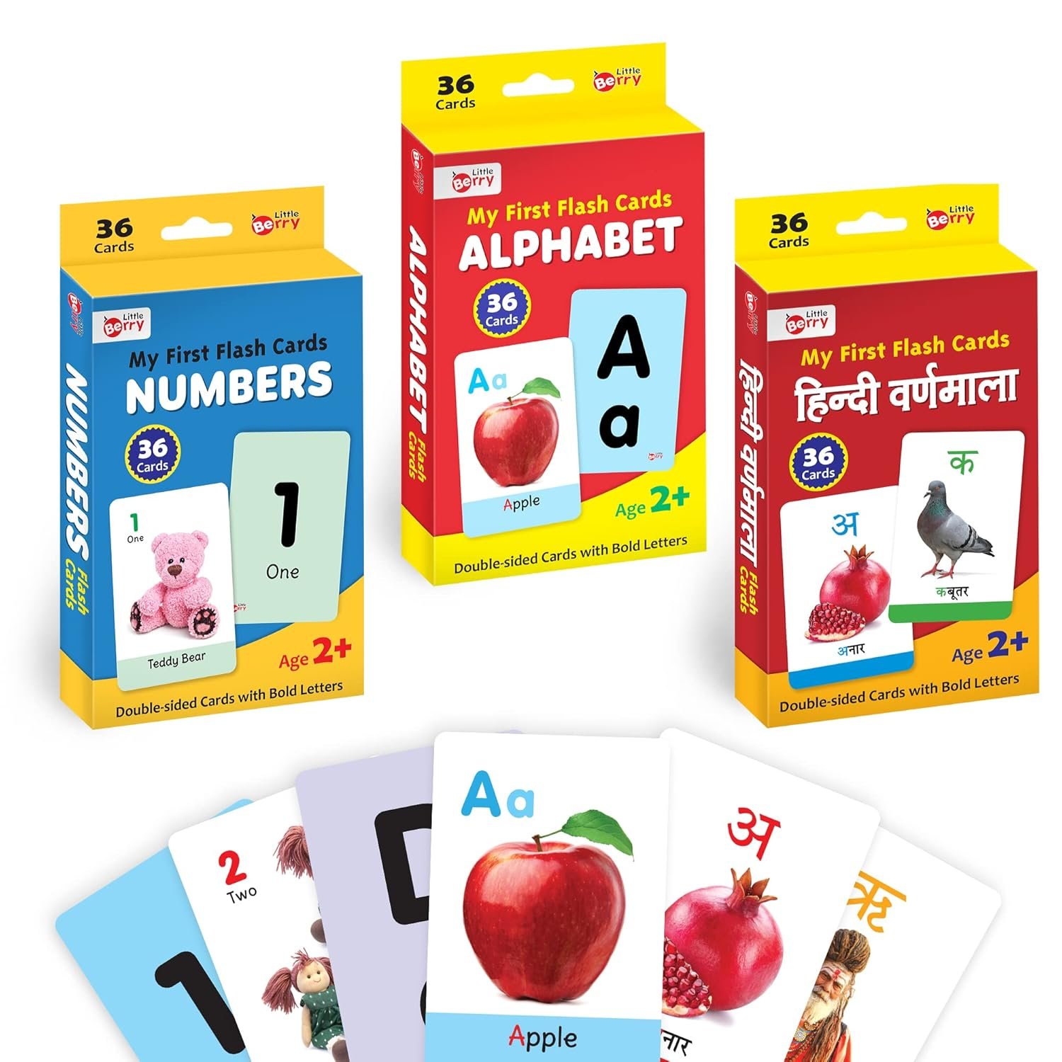 My First Flash Cards for Kids (Combo of 3): Alphabets, Numbers, Hindi Varnamala | 108 Cards for Preschoolers & Toddlers 2-6 Years | Learning Guide & Activities Included