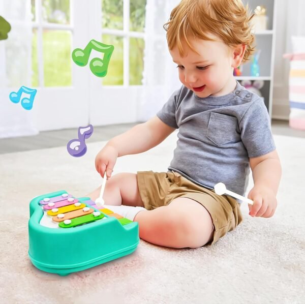 VGRASSP 2 in 1 Small Xylophone and Piano Toy for Kids with Colorful Keys and Drum Sticks - Musical Instrument Toy for Baby and Toddlers - Turquoise - Image 3