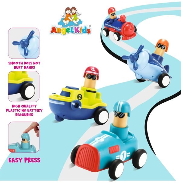 Angel Kids Kid Toy Car Set - Pack of 4 Push and Go Toys, Friction Powered Vehicle Set, Unbreakable Toys - Push Toys for Boys, Press and Go car Toys are Gifts for Babies, Toddlers, Boys, Girls - Image 3
