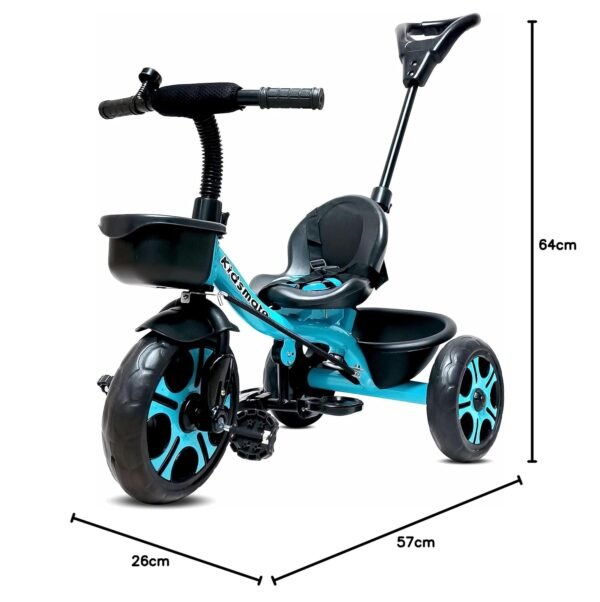 Kidsmate Junior Tricycle for Kids with Parental Control | Cycle for Kids 1-4 Years | Baby Cycle | Bicycle for Kids with Storage Basket, Cushion Seat and Seat Belt Carrying Capacity 30 Kgs (Blue) - Image 2