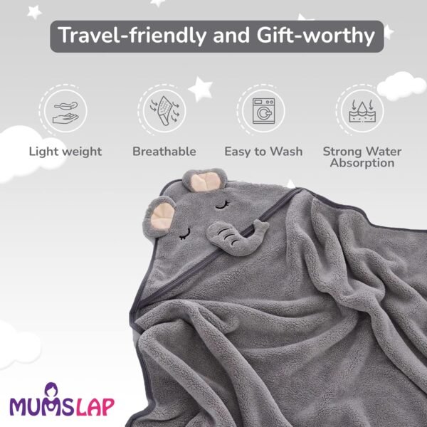 Hooded Baby Towel - Premium Soft Baby Bath Towel for Bathtub for Newborn, Infant-Ultra Absorbent, Natural Baby Stuff Towel for Boys and Girls (Bear, Kitty & Puppy) (Elephant) | Polyester Blend - Image 3