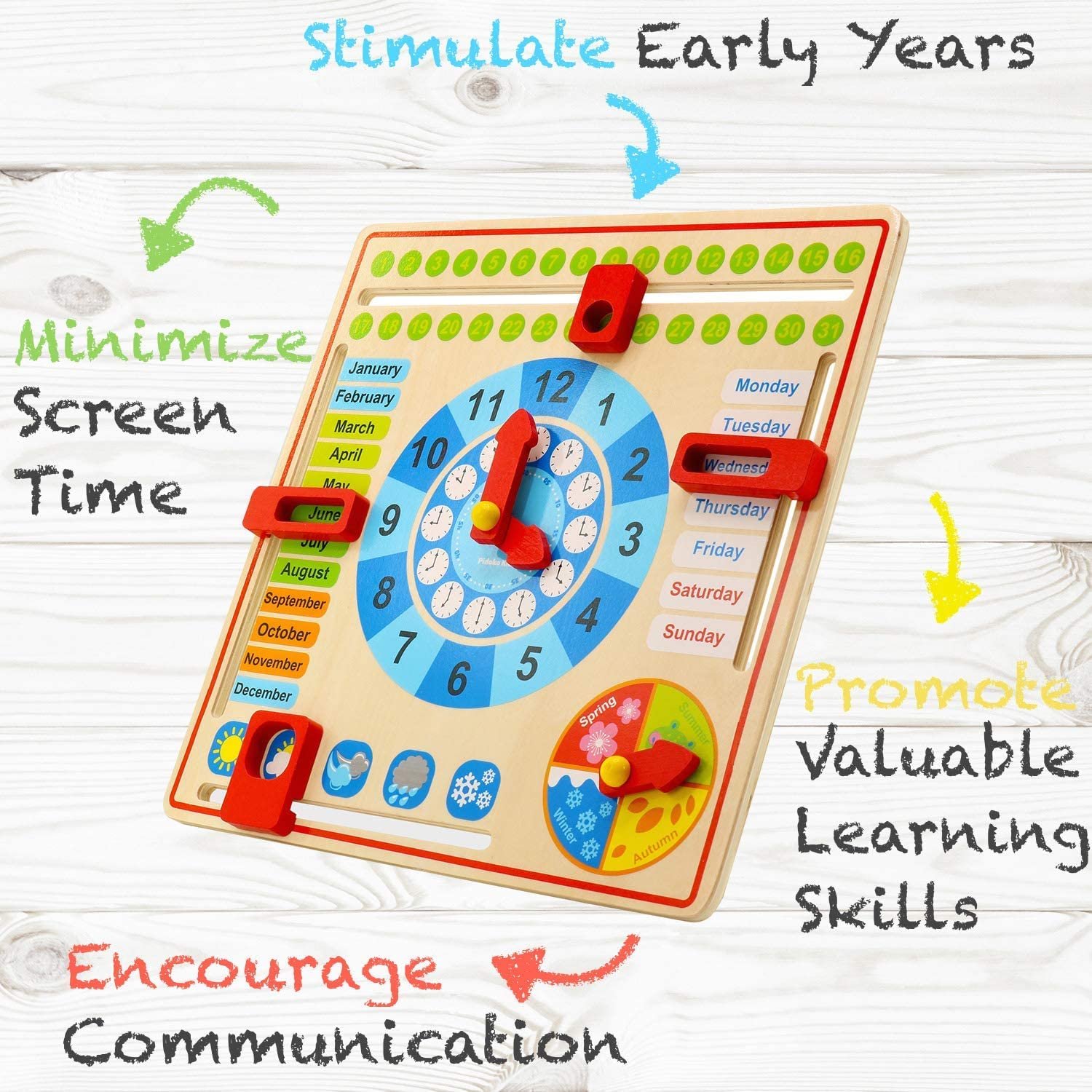 Kids Montessori Toys for Toddlers 3 Years - 4 Years Old Preschool Learning Materials - All About Today Board - Wooden Calendar and Learning Clock - Image 4