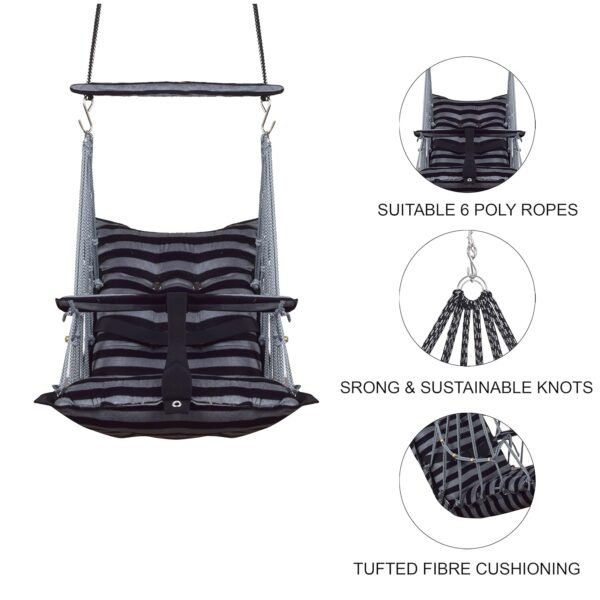 Swing For Kids Cotton Baby Swing Chair For Kids Baby\'S Children Folding And Washable 1-5 Years With Safety Belt/Home, Garden Jhula For Babies | Cradle | (E. Grey Line), 35 Centimeters - Image 6
