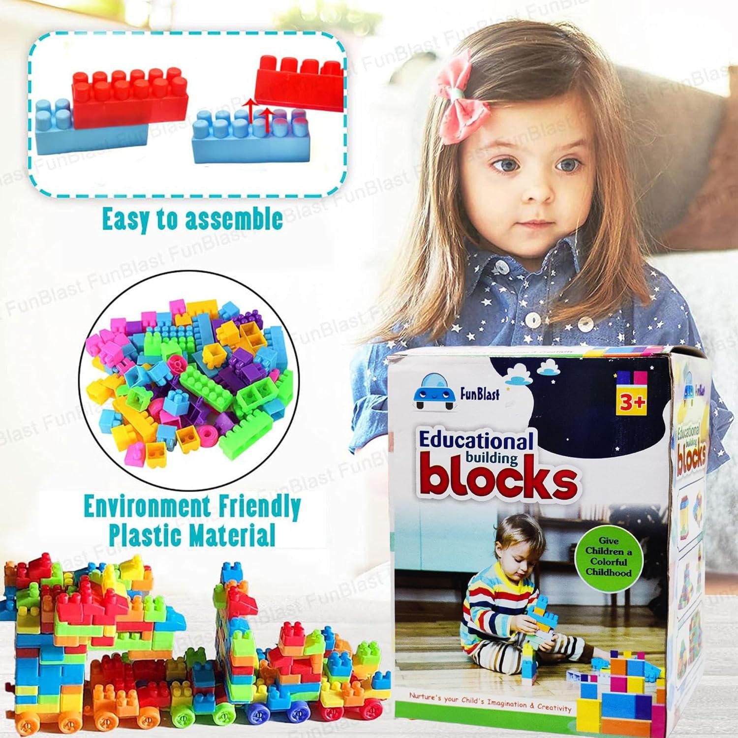 FunBlast DIY Plastic Building Blocks for Kids Puzzle Games for Kids, Toys for Children Educational & Learning Toy for Kids, Girls & Boys - (250+ Blocks with 38 Wheels) Multicolor (250 pieces) - Image 6