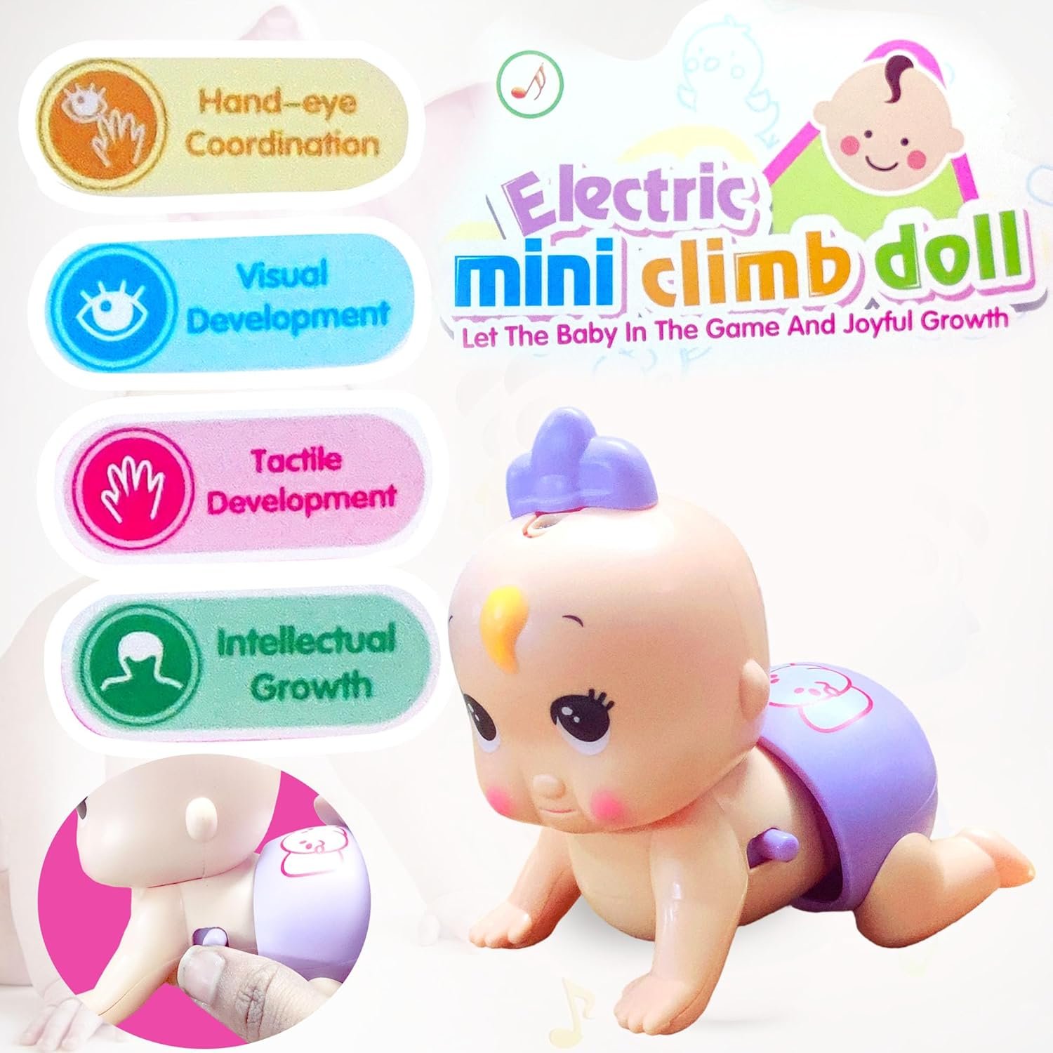 FunBlast Cute Baby Crawling Toy for Kids - Electric Mini Climb Doll, Crawling Baby Toy with Musical Sound, Sound Toys for 18+ Months Kids, Boys, Girls (Pack of 1; Random Color) - Image 3