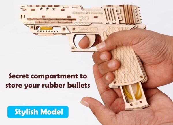 Funvention- for Little Scientist in Every Kid Handgun - Diy Functional Mechanical Model Stem 3D Puzzle Lerning Kit Collectible Building Kit With Rubberband Shooting & Storage,Pack Of 1,Multicolor - Image 3