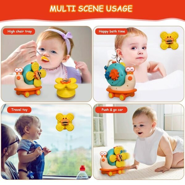 TEC TAVAKKAL Sensory Montessori Educational Toys Cute Animal Food Grade Silicone Baby Bath Toys Suction Cup Spinner Toys Convertible Push-and-Go Car Learning Activities Gifts for Kids - Image 3