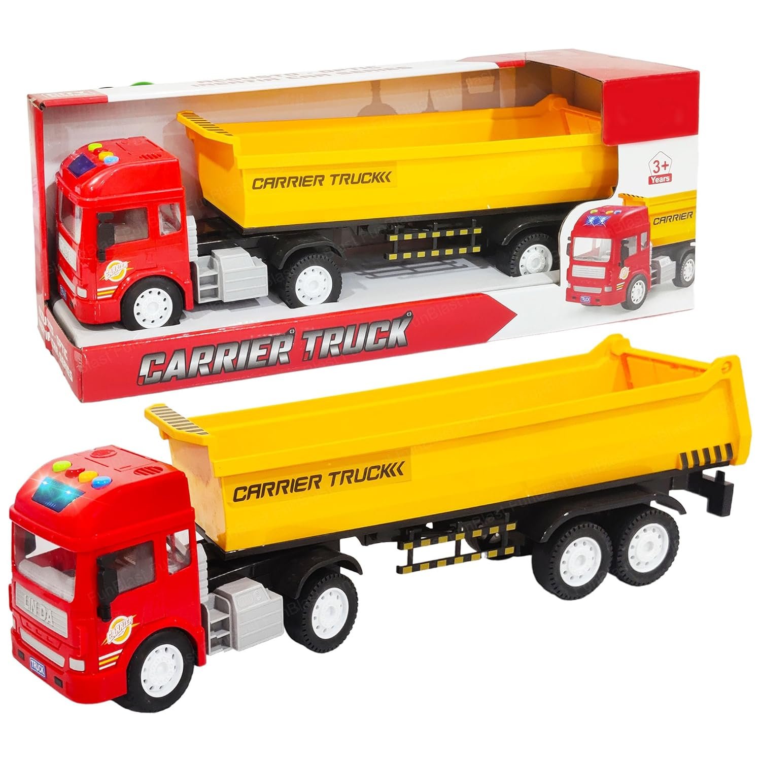 FunBlast Carrier Truck, Pull Back Long Vehicles Dumper for Kids 3+ Years Old, Friction Power Truck With Light & Sound, Toys for Boys (Multicolor)