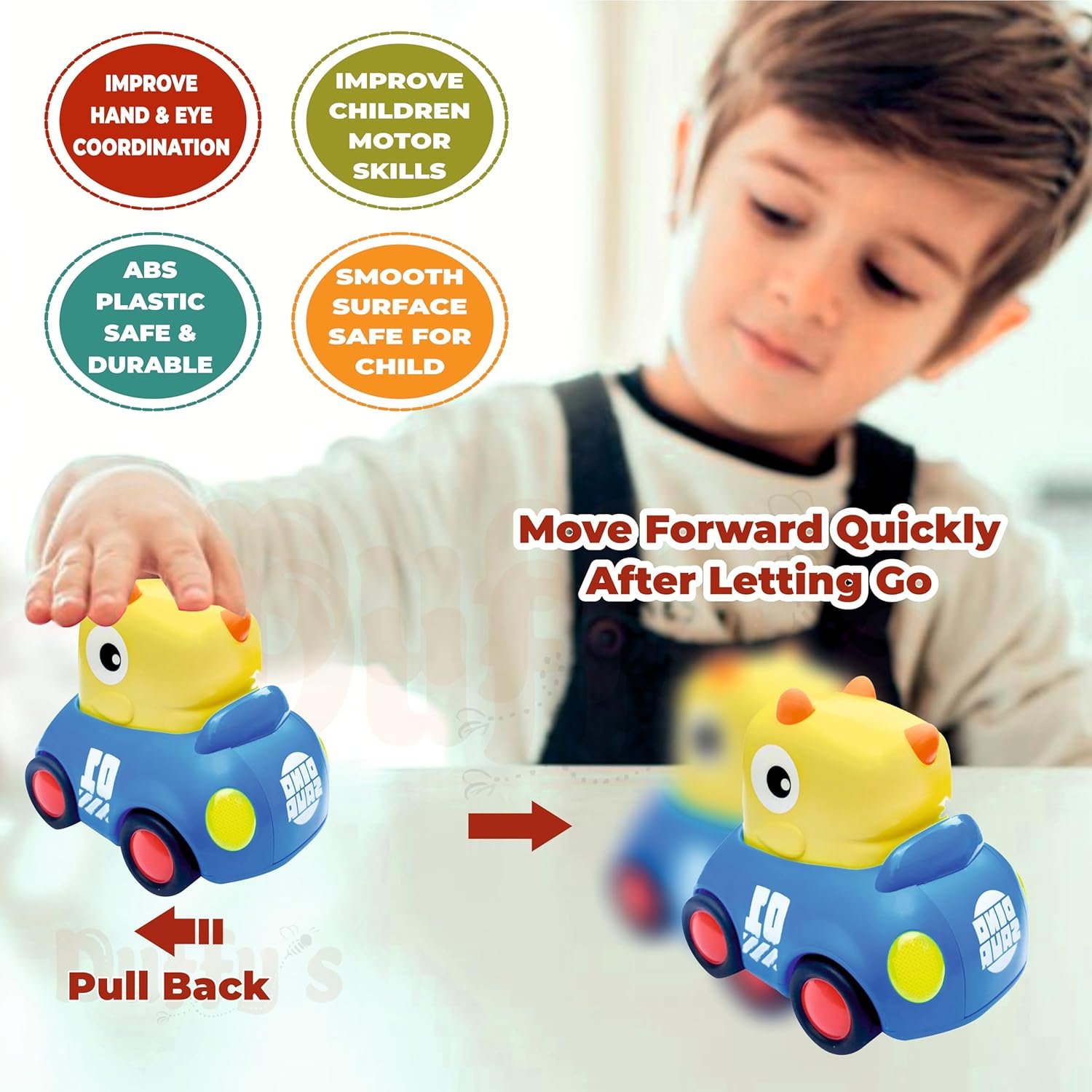 Duffy\'s Musical Baby Dinosaur Toy Cars for 1 2 3 Year Old Friction Powered Musical with Lighting Car Kids Toys Age 1 2 3 4 5 Baby Toys 12-18 Months 1st Birthday Gift for Kids Toys (Pack of 1) - Image 3