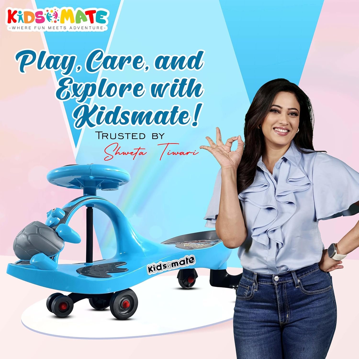 Kidsmate Magic Swing Car for Kids | 360° Rotating Baby Car | Kids Ride on Toy Car | Durable & Vibrant Design with Music & Lights | Indoor & Outdoor Use Kids Car with Wide seat | 3+ Years (Blue) - Image 2
