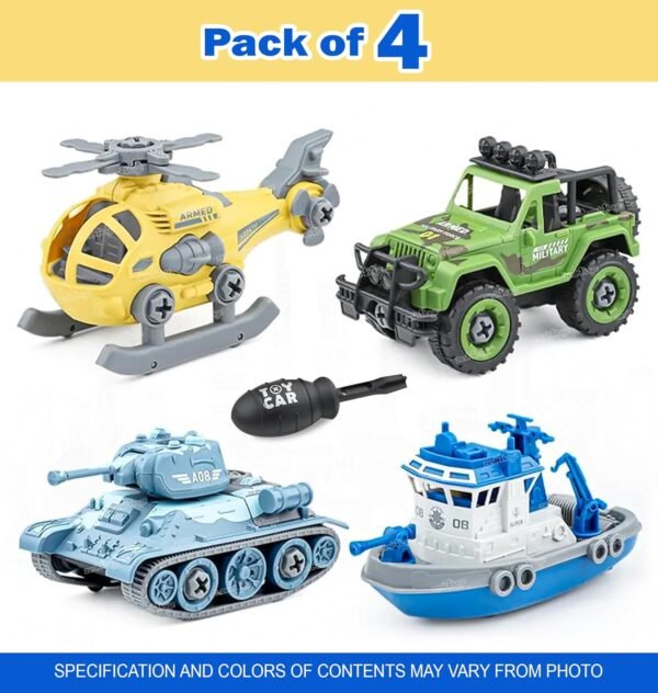 Zest 4 Toyz Pack of 4 DIY Vehicle Toys Take Apart Toys Military Army Car Toy Kids STEM Sand Toys for Kids Birthday Gifts for Boys 2 3 4 5 6 Year Old (Multicolor) - Image 4